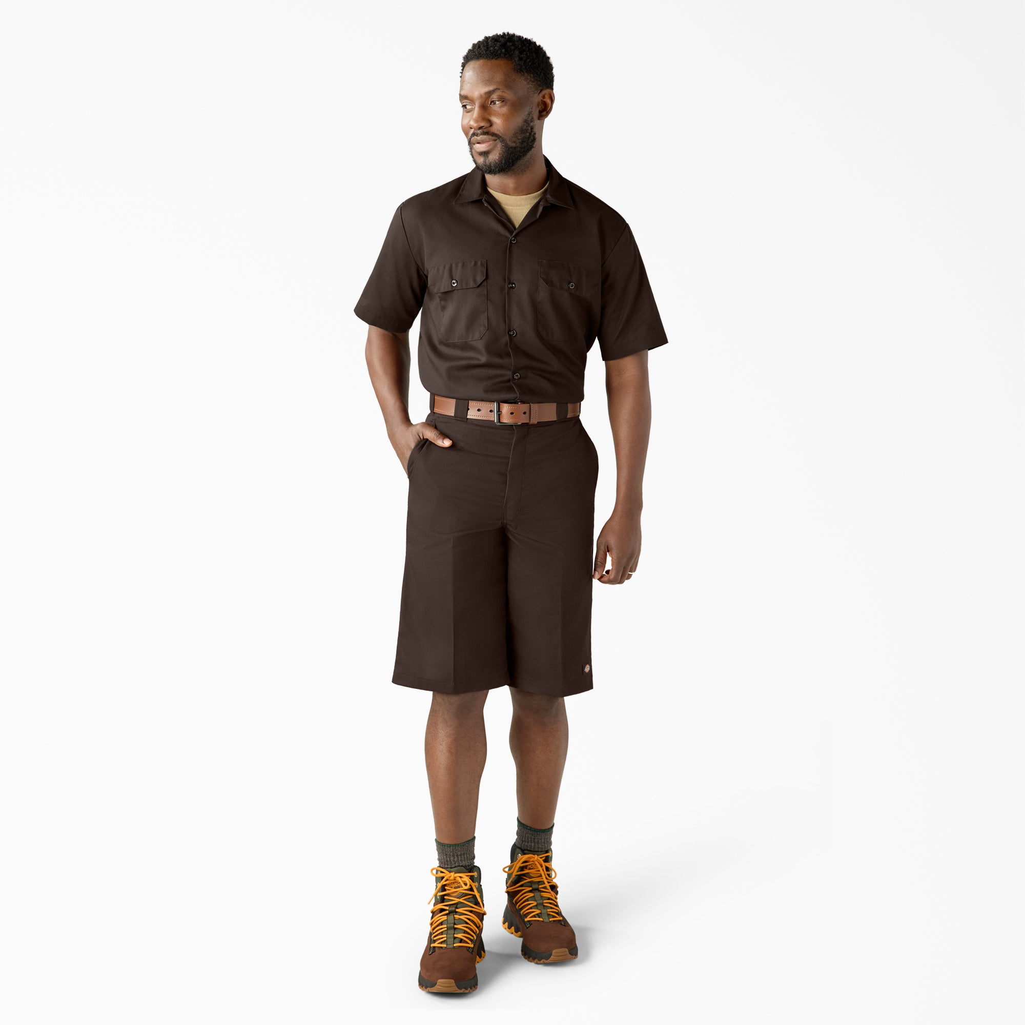 Loose Fit Flat Front Work Shorts, 13"