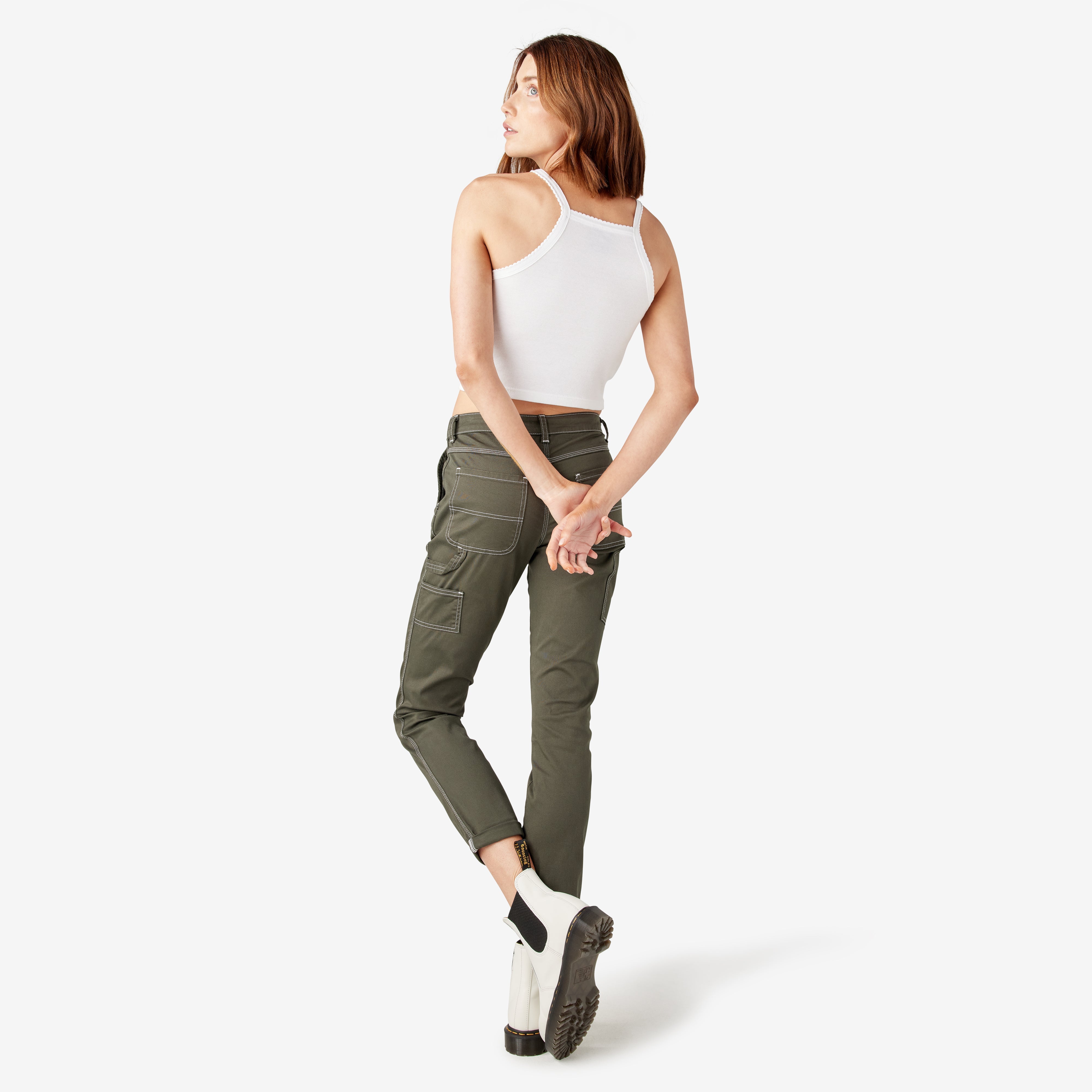 Women's Slim Straight Fit Roll Hem Carpenter Pants