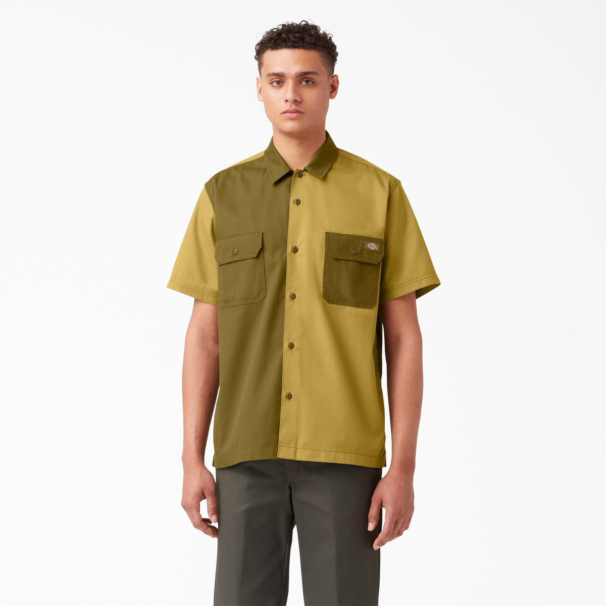Twill Button-Up Short Sleeve Work Shirt