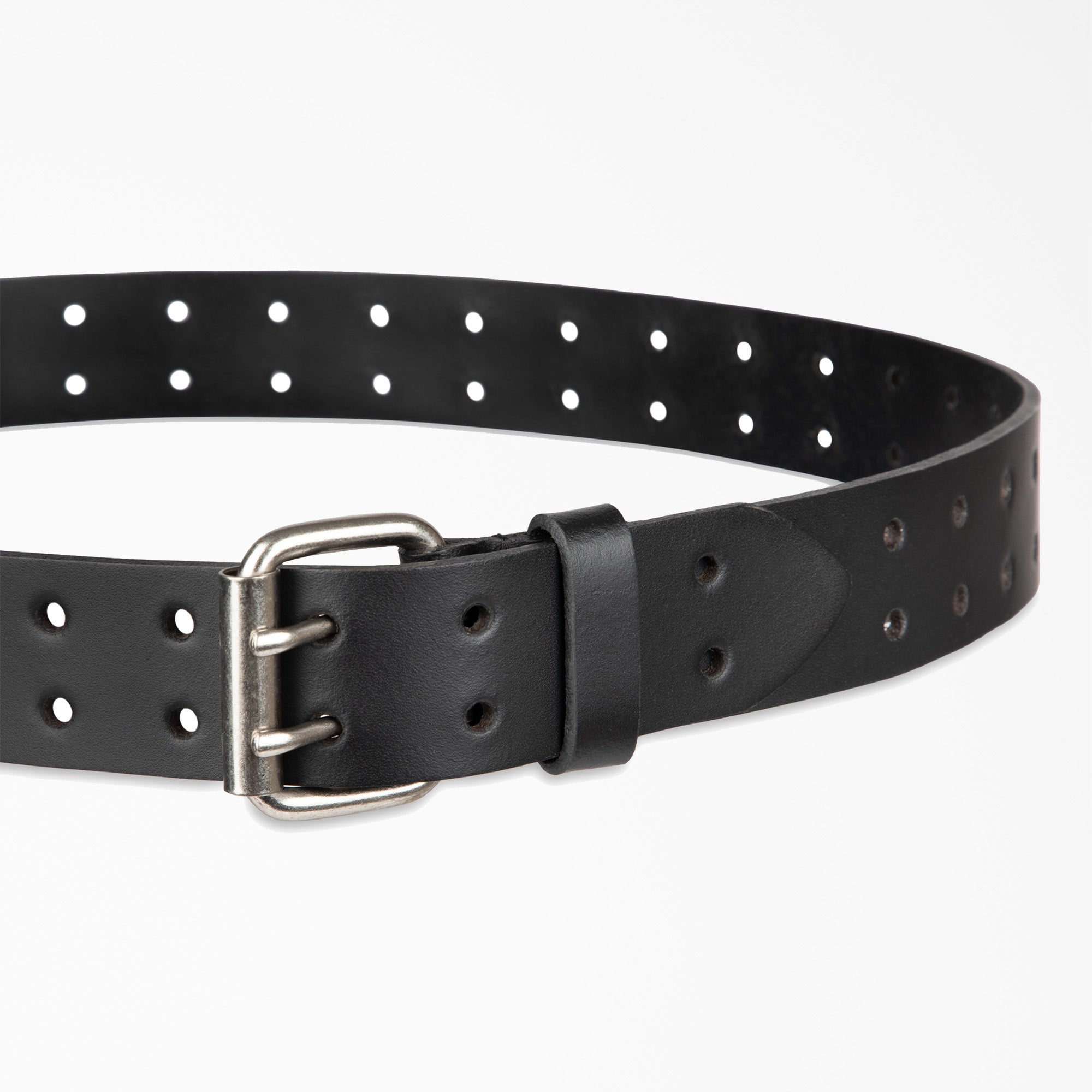 Perforated Leather Double Prong Buckle Belt